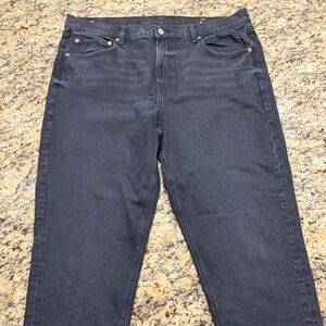 American Eagle Mom Jeans Black Distressed High Waisted Stretch Denim 18 Long
